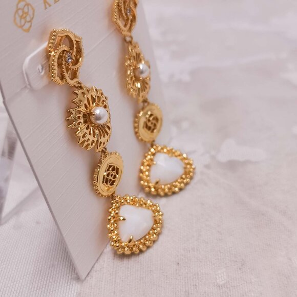 Kendra Scott Brielle Gold Linear Earrings Ivory Mother-of-Pearl - Picture 3 of 3